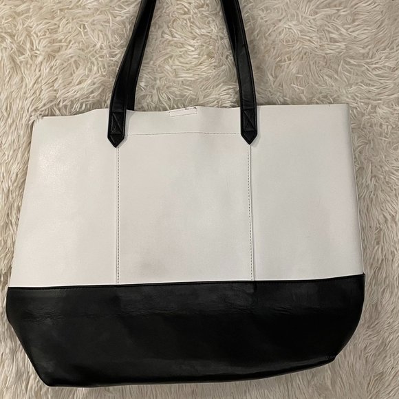 Large Colourblock Laser Cut Leather Market Tote Black/White Giani Bernini - Picture 4 of 8